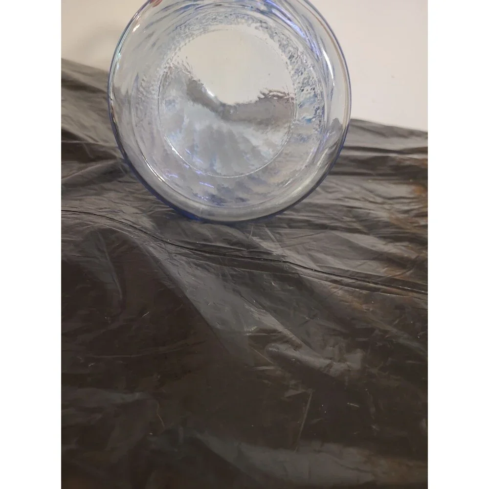 Vintage Indiana Blue Swirled Glass Water Pitcher with Ice Lip 9.25” H